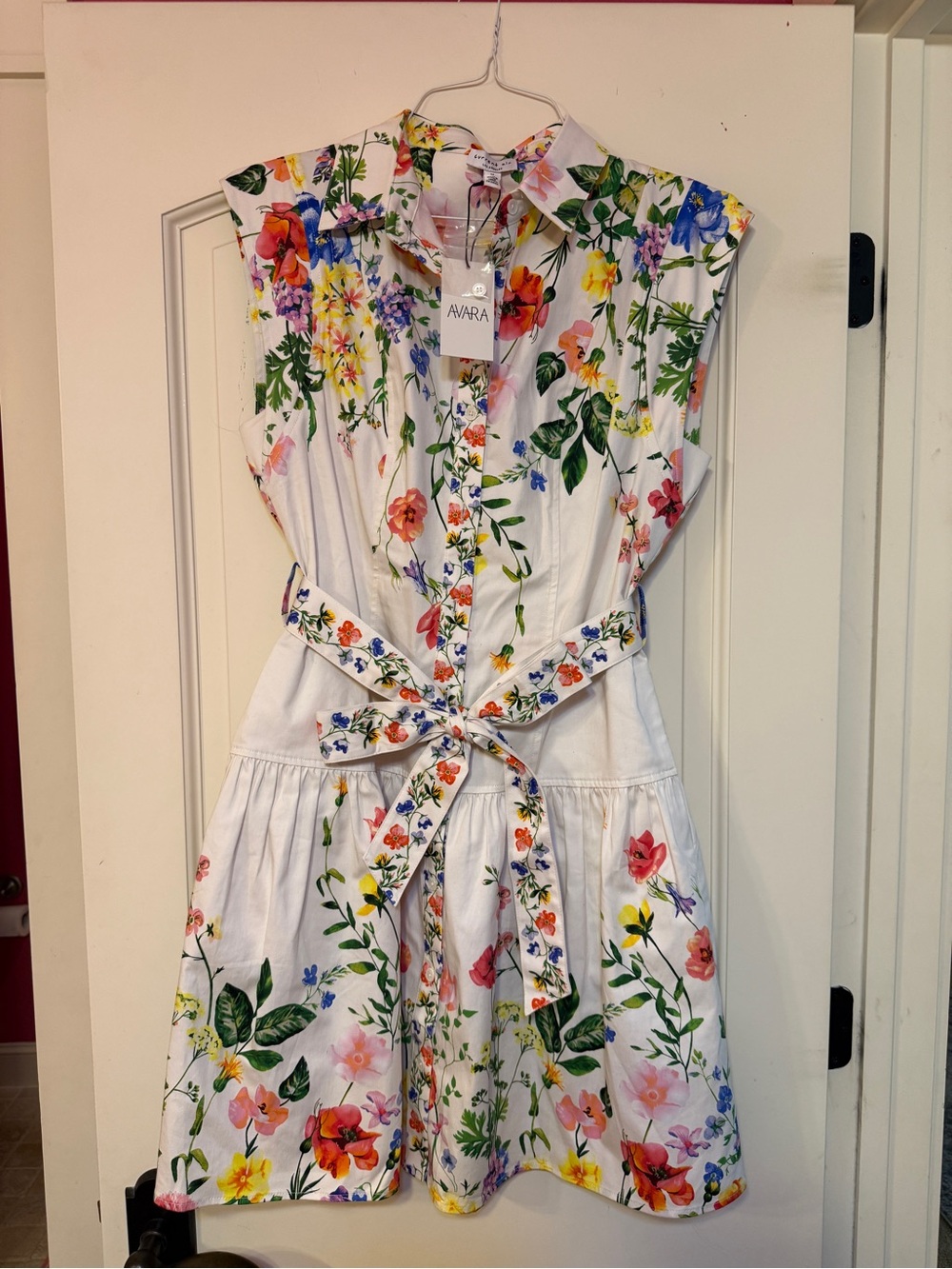 Current Air White Floral Tie-Waist Dress with Multicolor Print